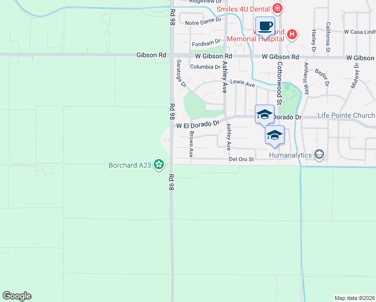 map of restaurants, bars, coffee shops, grocery stores, and more near 908 Del Oro Place in Woodland