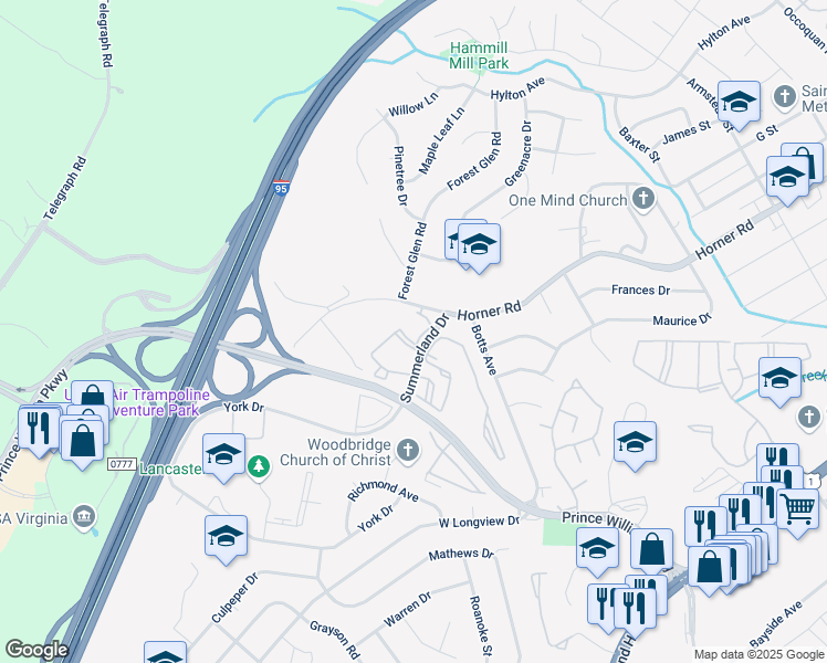 map of restaurants, bars, coffee shops, grocery stores, and more near 1024 Gardenview Loop in Woodbridge