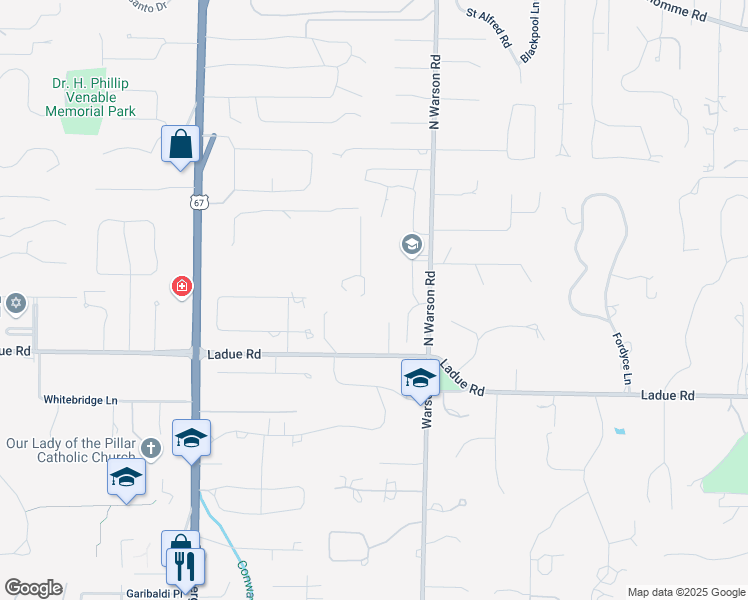 map of restaurants, bars, coffee shops, grocery stores, and more near 9995 Ladue Road in St. Louis