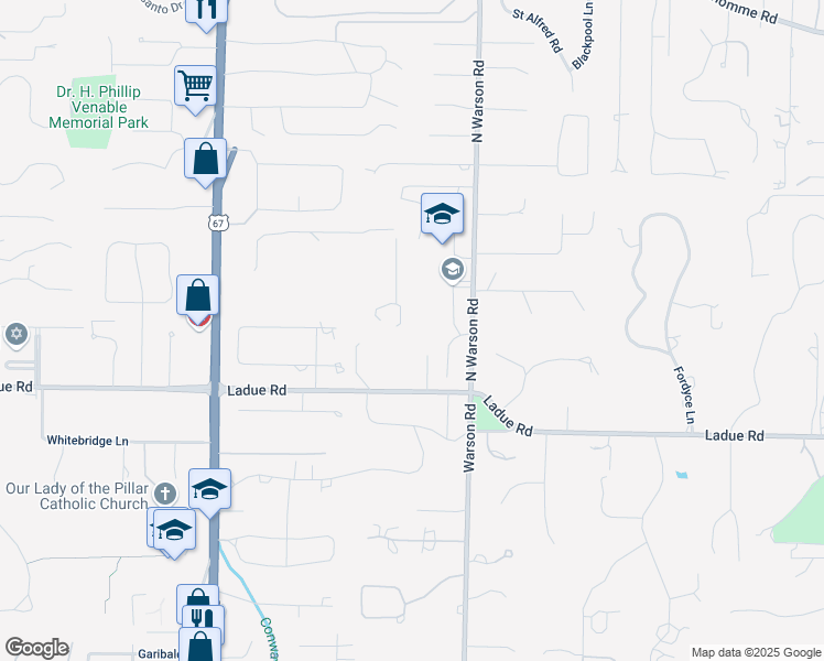 map of restaurants, bars, coffee shops, grocery stores, and more near 9995 Ladue Road in St. Louis
