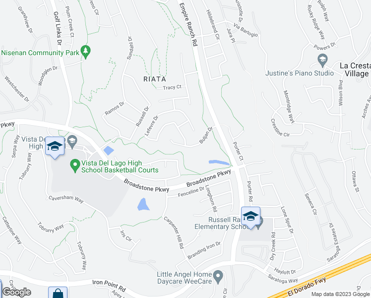 map of restaurants, bars, coffee shops, grocery stores, and more near 2121 Buljan Drive in Folsom