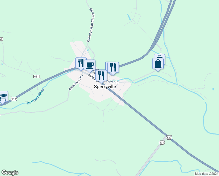 map of restaurants, bars, coffee shops, grocery stores, and more near 3727 Sperryville Pike in Sperryville