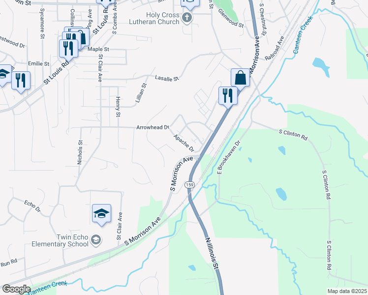 map of restaurants, bars, coffee shops, grocery stores, and more near 808 Braidwood in Collinsville
