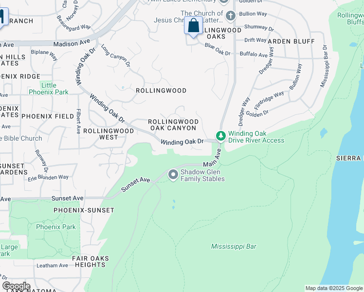 map of restaurants, bars, coffee shops, grocery stores, and more near 9344 Winding Oak Drive in Fair Oaks