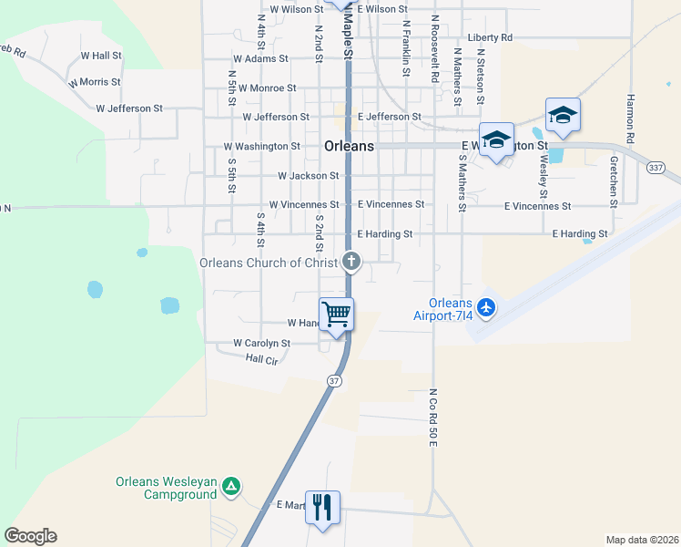 map of restaurants, bars, coffee shops, grocery stores, and more near 686 South Maple Street in Orleans