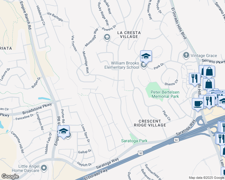 map of restaurants, bars, coffee shops, grocery stores, and more near 524 Santa Cruz Court in El Dorado Hills