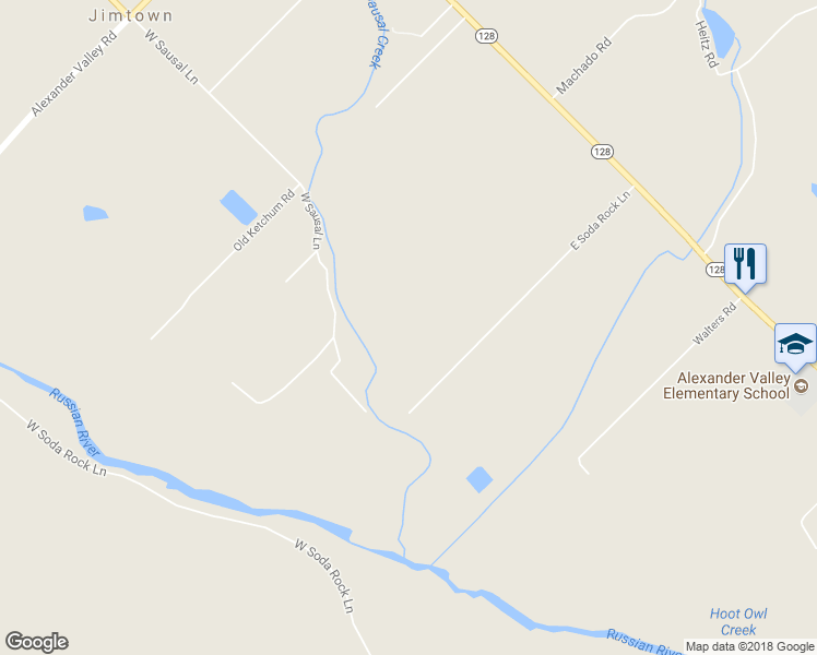 map of restaurants, bars, coffee shops, grocery stores, and more near 4655 East Soda Rock Lane in Healdsburg