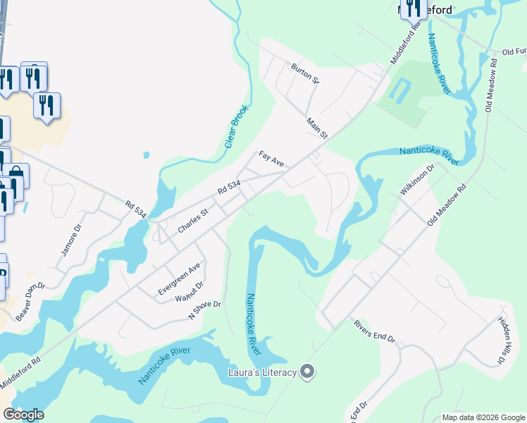 map of restaurants, bars, coffee shops, grocery stores, and more near 9630 Middleford Road in Seaford