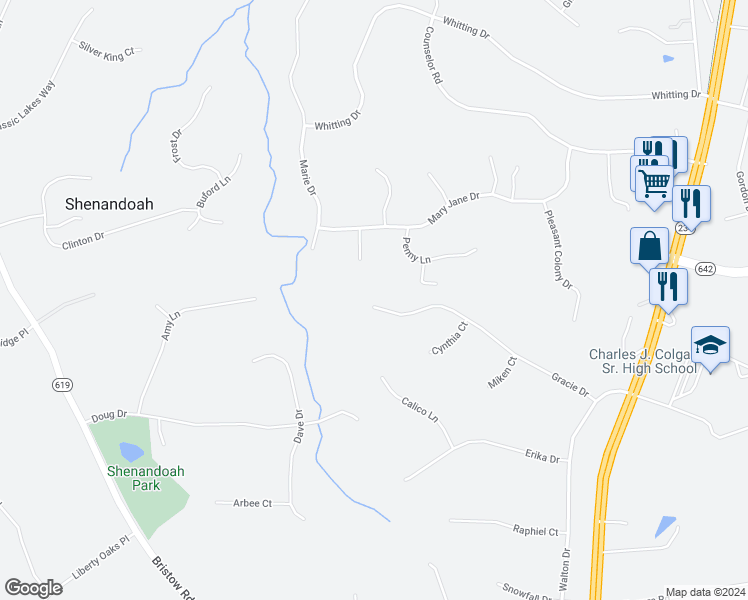 map of restaurants, bars, coffee shops, grocery stores, and more near 8088 Gracie Drive in Manassas