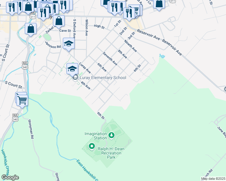 map of restaurants, bars, coffee shops, grocery stores, and more near 523 Luray Avenue in Luray