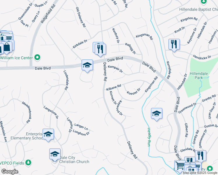 map of restaurants, bars, coffee shops, grocery stores, and more near 4816 Kilbane Road in Woodbridge
