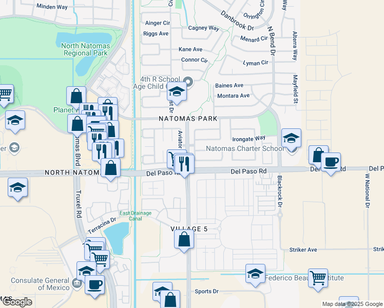map of restaurants, bars, coffee shops, grocery stores, and more near 1926 Ivycrest Way in Sacramento