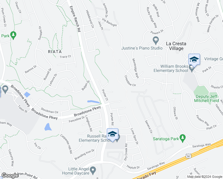 map of restaurants, bars, coffee shops, grocery stores, and more near 2216 Homestead Hills Court in Folsom