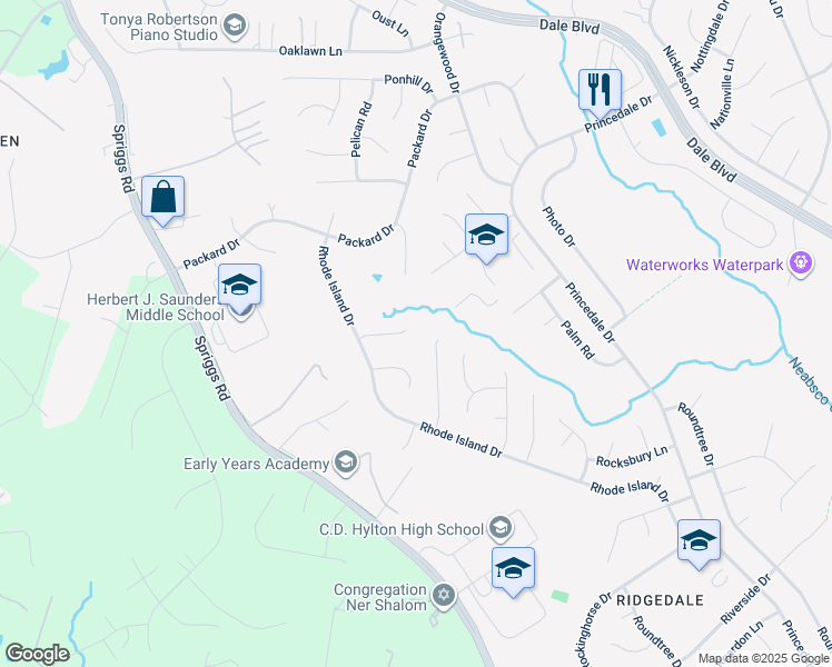 map of restaurants, bars, coffee shops, grocery stores, and more near 6142 Peacock Court in Woodbridge