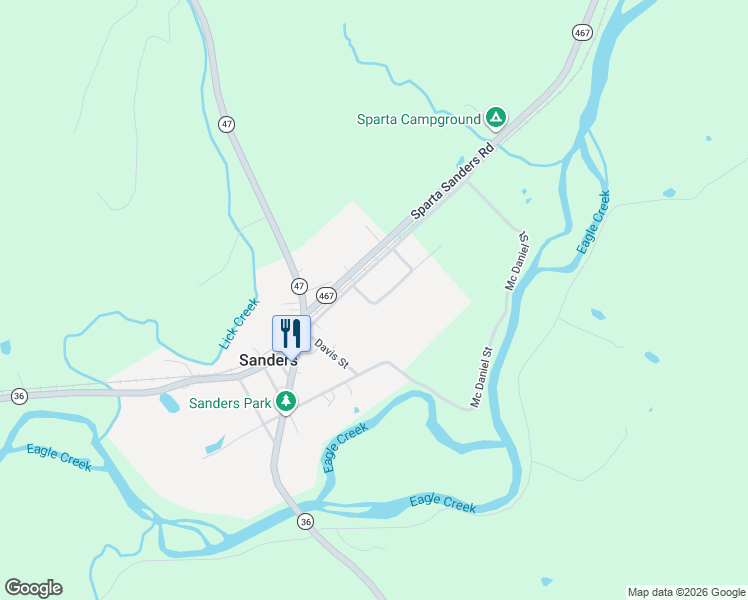 map of restaurants, bars, coffee shops, grocery stores, and more near 79 Carson Loop in Sanders