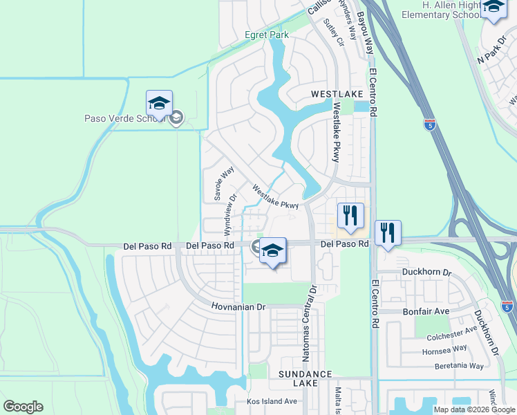 map of restaurants, bars, coffee shops, grocery stores, and more near 110 Hawkcrest Circle in Sacramento