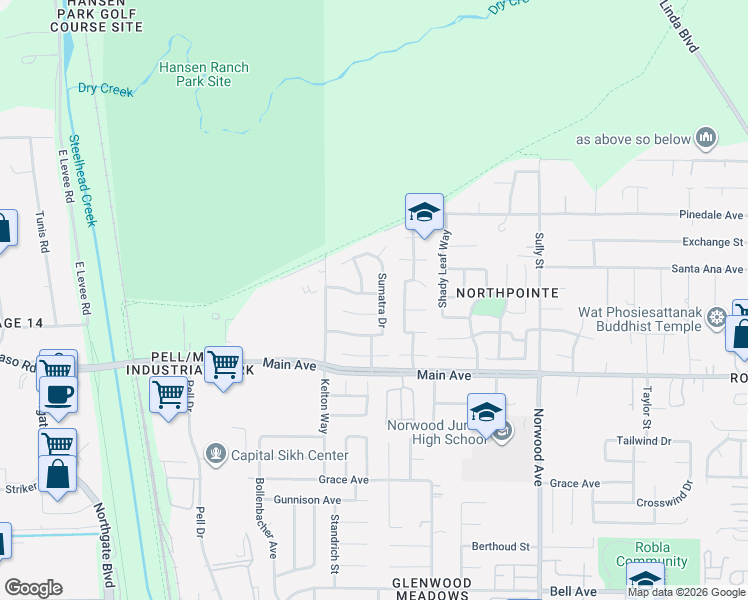map of restaurants, bars, coffee shops, grocery stores, and more near 307 Sumatra Drive in Sacramento
