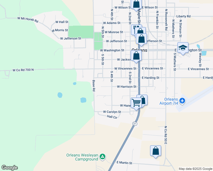 map of restaurants, bars, coffee shops, grocery stores, and more near 500 West Harrison Street in Orleans