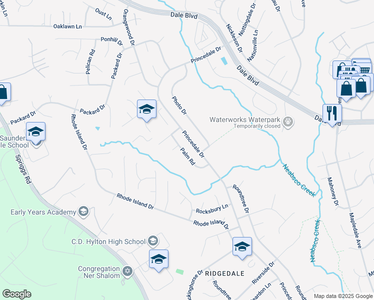 map of restaurants, bars, coffee shops, grocery stores, and more near 13717 Palm Road in Woodbridge