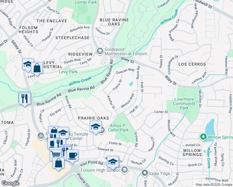 map of restaurants, bars, coffee shops, grocery stores, and more near 508 Fiel Court in Folsom