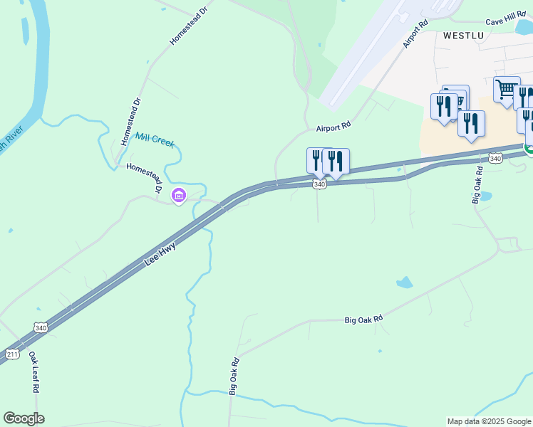 map of restaurants, bars, coffee shops, grocery stores, and more near 2399 U.S. 211 in Luray