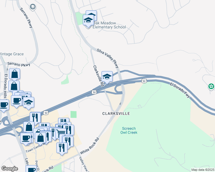 map of restaurants, bars, coffee shops, grocery stores, and more near in Folsom