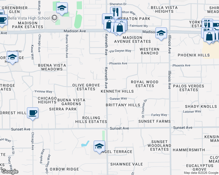map of restaurants, bars, coffee shops, grocery stores, and more near 5035 Luke Way in Fair Oaks