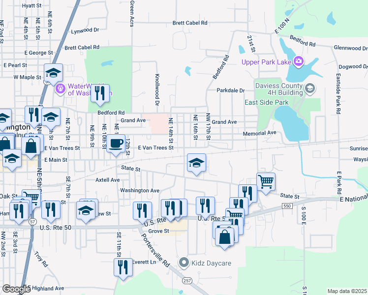 map of restaurants, bars, coffee shops, grocery stores, and more near 100 Northeast 15th Street in Washington