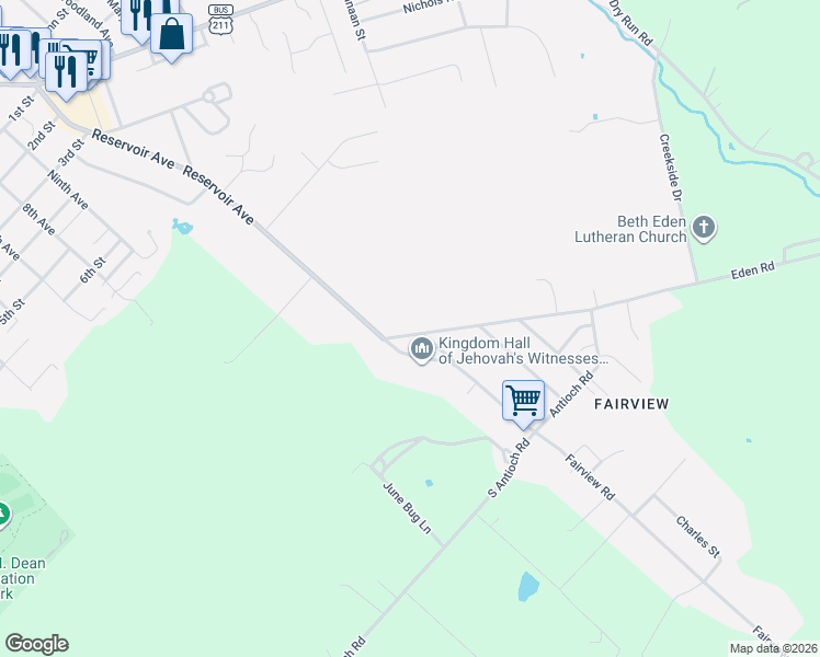 map of restaurants, bars, coffee shops, grocery stores, and more near 9 Eden Road in Luray