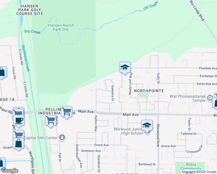 map of restaurants, bars, coffee shops, grocery stores, and more near 307 Sumatra Drive in Sacramento
