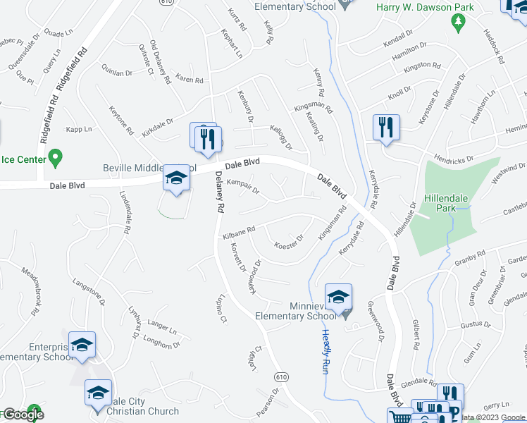 map of restaurants, bars, coffee shops, grocery stores, and more near 4805 Kempair Court in Woodbridge