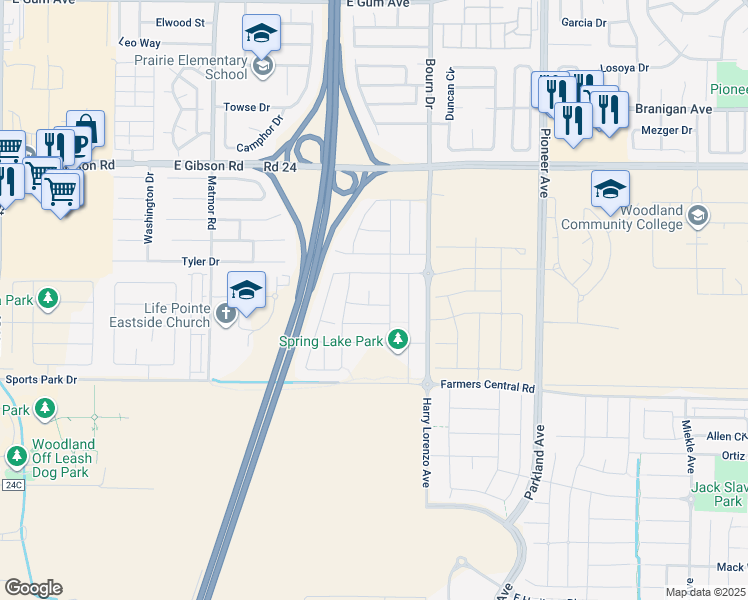map of restaurants, bars, coffee shops, grocery stores, and more near 1938 Brogan Drive in Woodland