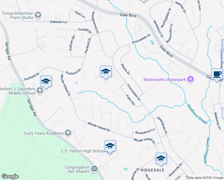 map of restaurants, bars, coffee shops, grocery stores, and more near 5884 Pontiac Drive in Woodbridge