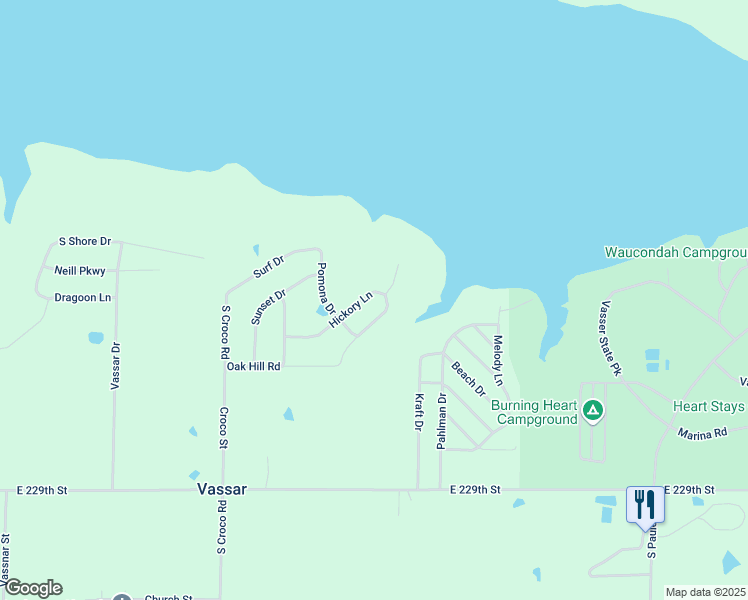 map of restaurants, bars, coffee shops, grocery stores, and more near 3495 Hickory Lane in Vassar