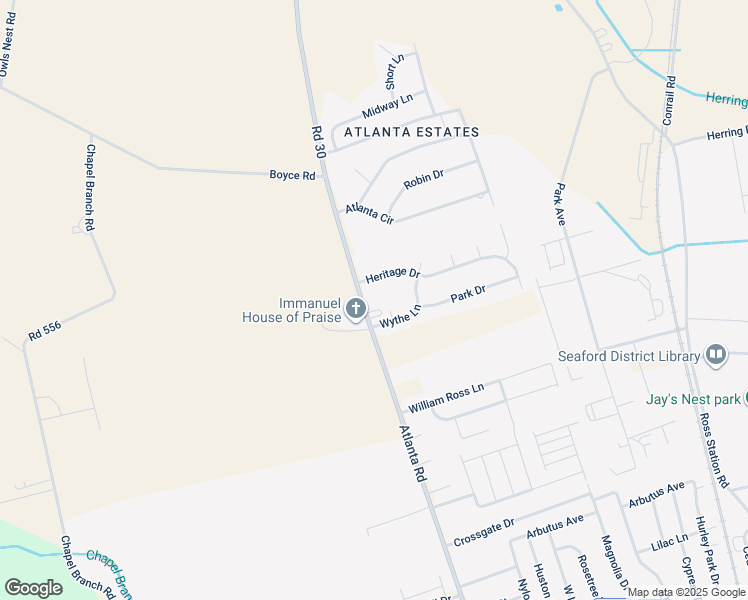 map of restaurants, bars, coffee shops, grocery stores, and more near 23075 Atlanta Road in Seaford