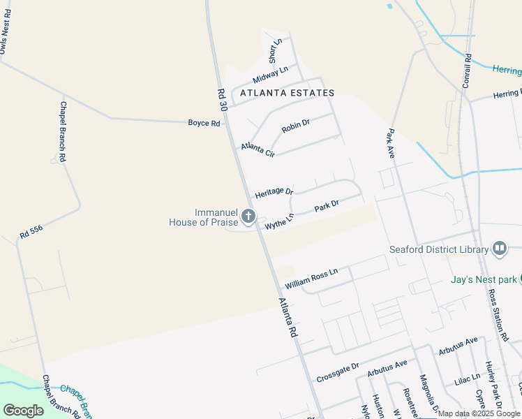 map of restaurants, bars, coffee shops, grocery stores, and more near 23075 Atlanta Road in Seaford