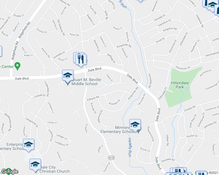 map of restaurants, bars, coffee shops, grocery stores, and more near 4823 Kempair Drive in Woodbridge