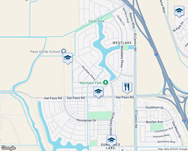 map of restaurants, bars, coffee shops, grocery stores, and more near 110 Hawkcrest Circle in Sacramento