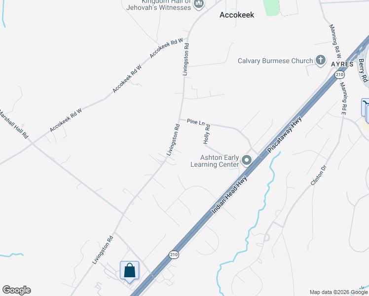 map of restaurants, bars, coffee shops, grocery stores, and more near 16970 Livingston Road in Accokeek