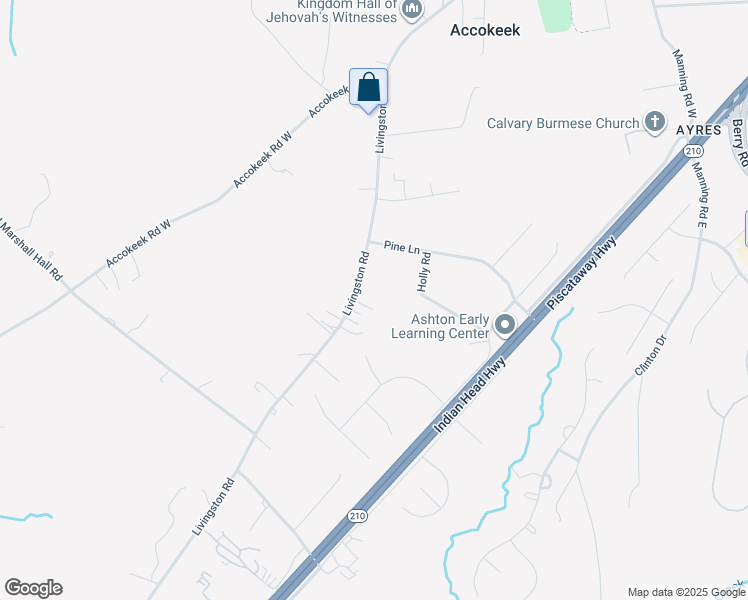map of restaurants, bars, coffee shops, grocery stores, and more near 16970 Livingston Road in Accokeek