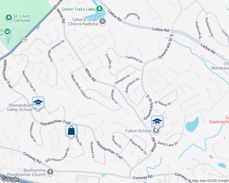 map of restaurants, bars, coffee shops, grocery stores, and more near 430 Whitree Lane in Chesterfield