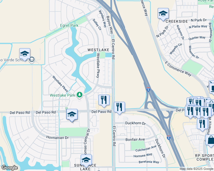 map of restaurants, bars, coffee shops, grocery stores, and more near 471 Anjou Circle in Sacramento