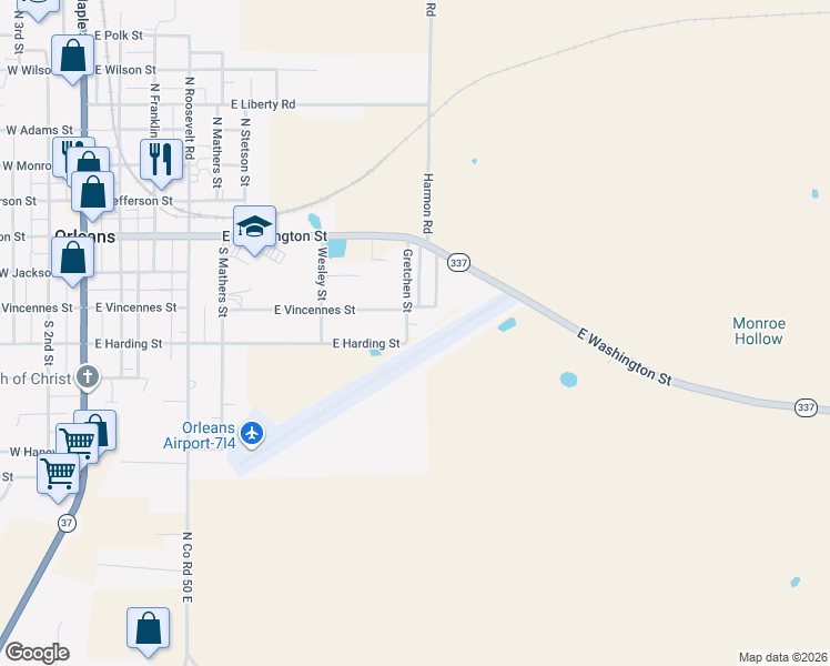 map of restaurants, bars, coffee shops, grocery stores, and more near 420 Gretchen Street in Orleans