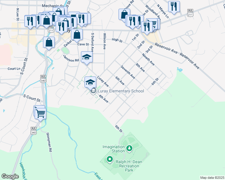 map of restaurants, bars, coffee shops, grocery stores, and more near 311 Luray Avenue in Luray