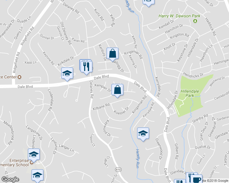 map of restaurants, bars, coffee shops, grocery stores, and more near 4824 Kempair Drive in Woodbridge