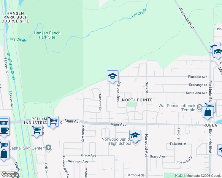map of restaurants, bars, coffee shops, grocery stores, and more near 189 Pinedale Avenue in Sacramento