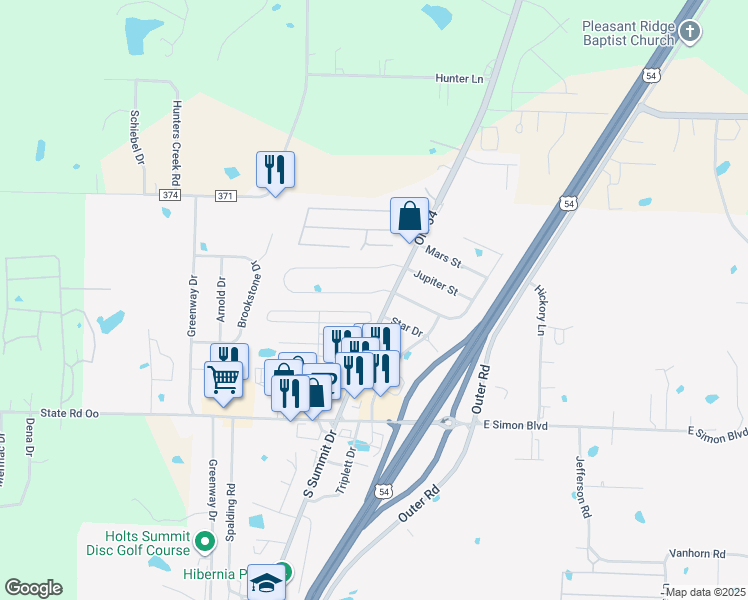 map of restaurants, bars, coffee shops, grocery stores, and more near 222-252 North Summit Drive in Holts Summit