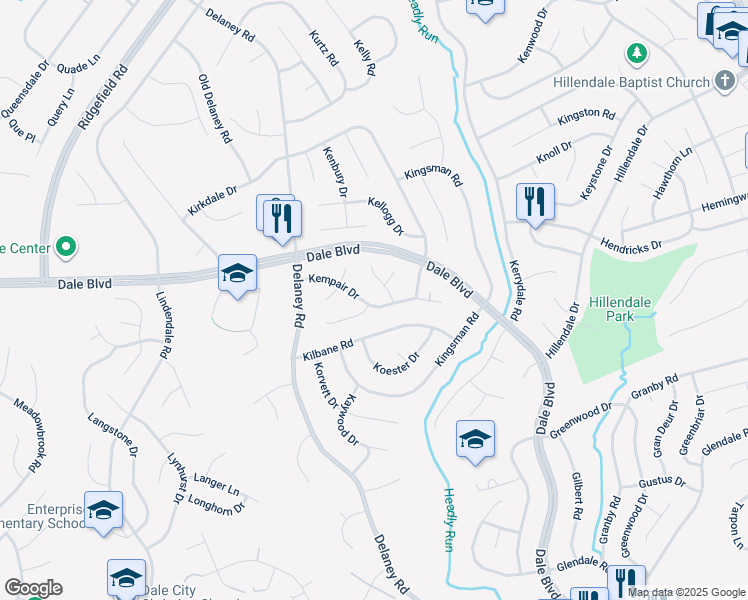 map of restaurants, bars, coffee shops, grocery stores, and more near 4824 Kempair Drive in Woodbridge