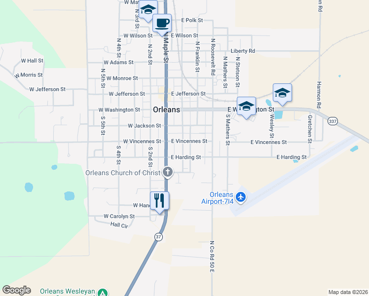 map of restaurants, bars, coffee shops, grocery stores, and more near 266 East Vincennes Street in Orleans