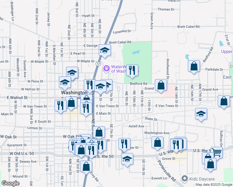 map of restaurants, bars, coffee shops, grocery stores, and more near 2-712 Pine Ct in Washington